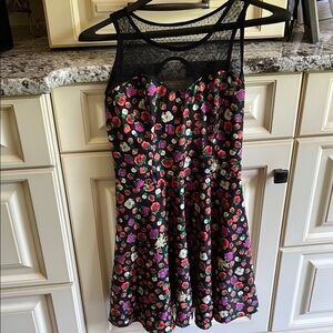 Solemio Floral Dress with Black Mesh